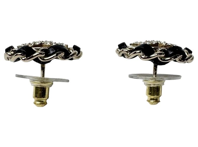 Chanel Coco Mark Lederketten-Ohrringe mit Strass Schwarz Golden - Ansicht 6