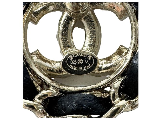 Chanel Coco Mark Lederketten-Ohrringe mit Strass Schwarz Golden - Ansicht 7