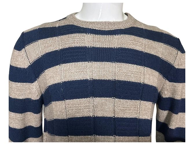 Autre Marque Fradi Gestreifter Rundhalspullover Beige Marineblau - Ansicht 2