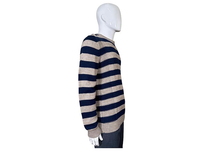 Autre Marque Fradi Gestreifter Rundhalspullover Beige Marineblau - Ansicht 3