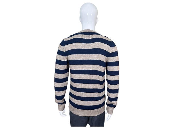 Autre Marque Fradi Gestreifter Rundhalspullover Beige Marineblau - Ansicht 4