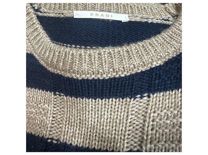 Autre Marque Fradi Gestreifter Rundhalspullover Beige Marineblau - Ansicht 5