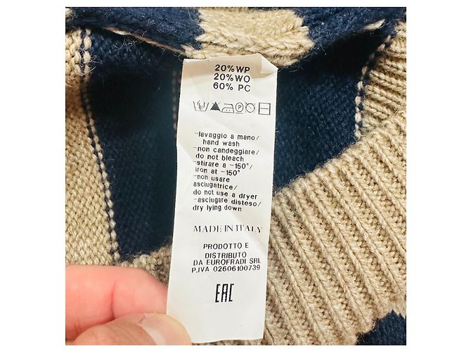 Autre Marque Fradi Gestreifter Rundhalspullover Beige Marineblau - Ansicht 6