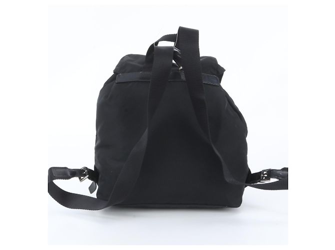 Prada Tessuto Nylon Triangle Logo Leather Backpack Black - vue 3