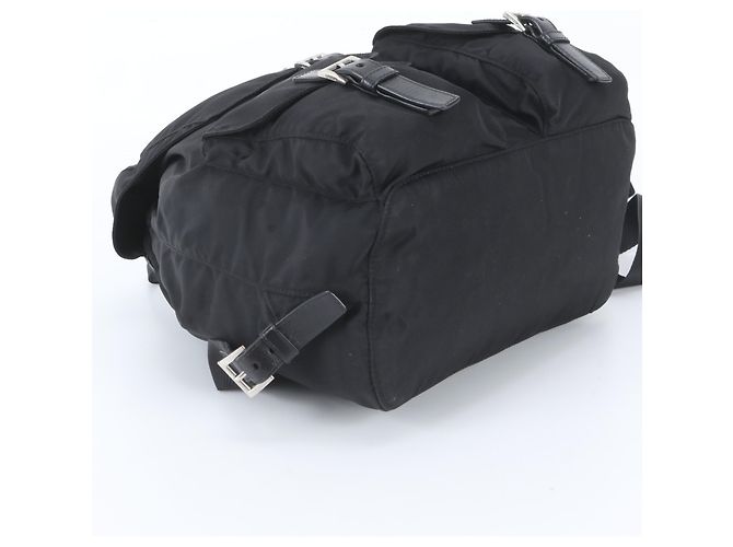 Prada Tessuto Nylon Triangle Logo Leather Backpack Black - vue 5