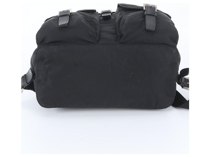 Prada Tessuto Nylon Triangle Logo Leather Backpack Black - vue 6