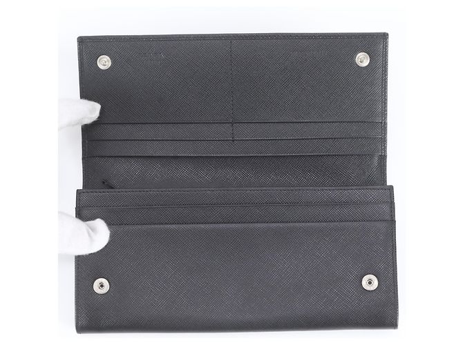 Prada Saffiano Leather Long Wallet Black - view 7
