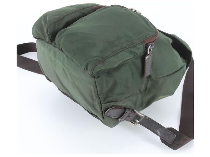 Prada Tessuto Nylon Triangle Logo Backpack Green Khaki - view 4
