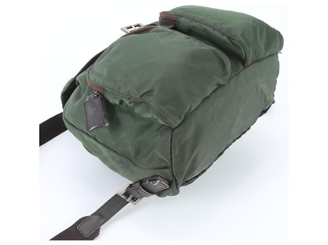 Prada Tessuto Nylon Triangle Logo Backpack Green Khaki - view 5