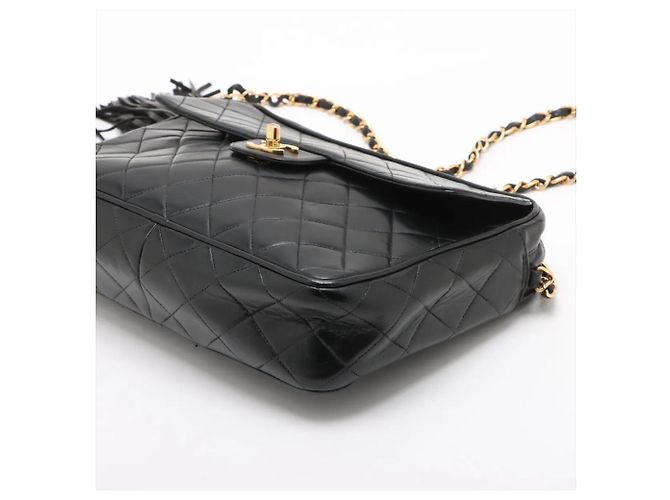 Chanel Matelassé Lammleder Schultertasche mit Fransen und Kette Schwarz - Ansicht 3