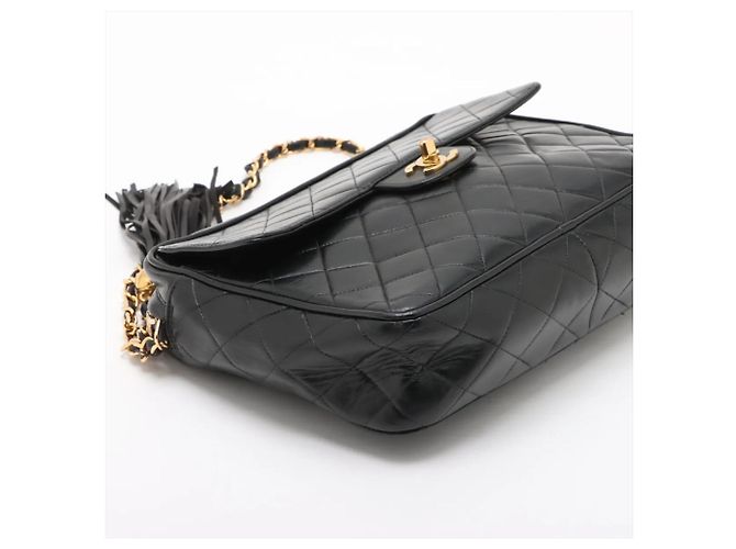 Chanel Matelassé Lammleder Schultertasche mit Fransen und Kette Schwarz - Ansicht 4