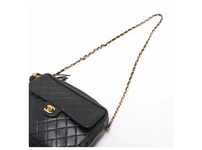 Chanel Matelassé Lammleder Schultertasche mit Fransen und Kette Schwarz - Ansicht 5