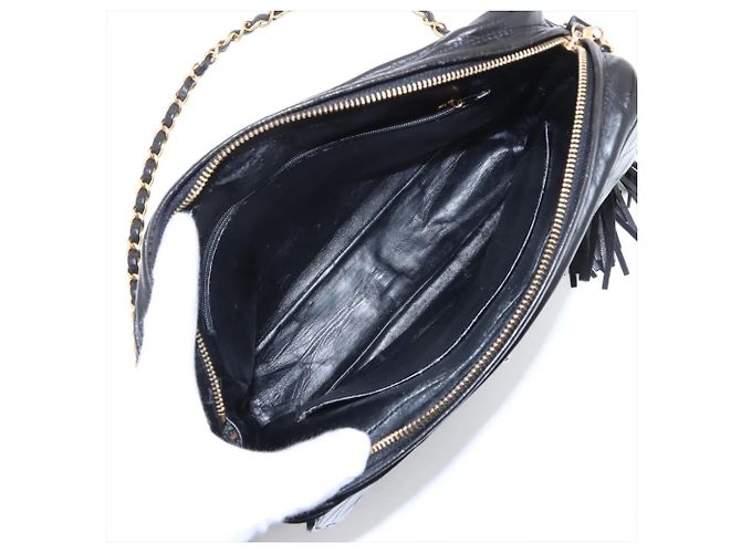 Chanel Matelassé Lammleder Schultertasche mit Fransen und Kette Schwarz - Ansicht 6