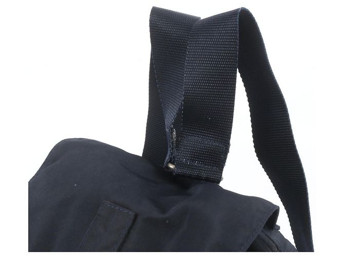 Prada Tessuto Nylon Triangle Logo Leather Backpack Black Navy blue - view 2