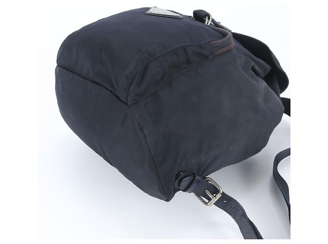 Prada Tessuto Nylon Triangle Logo Leather Backpack Black Navy blue - view 4