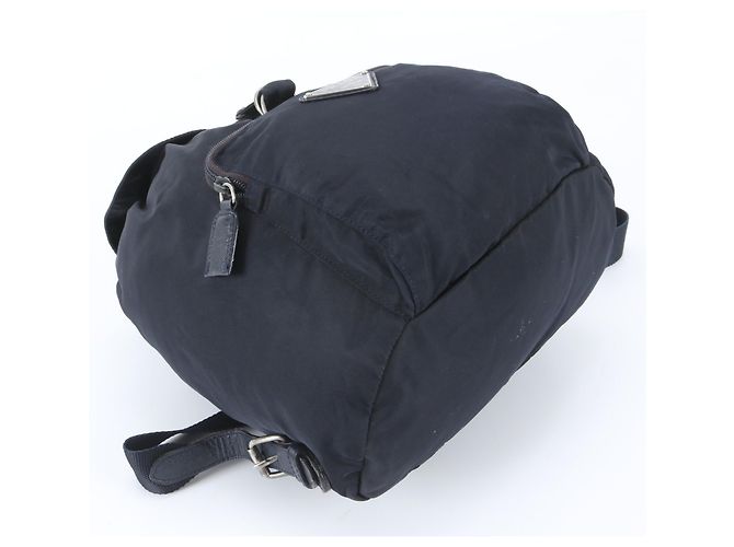 Prada Tessuto Nylon Triangle Logo Leather Backpack Black Navy blue - view 5