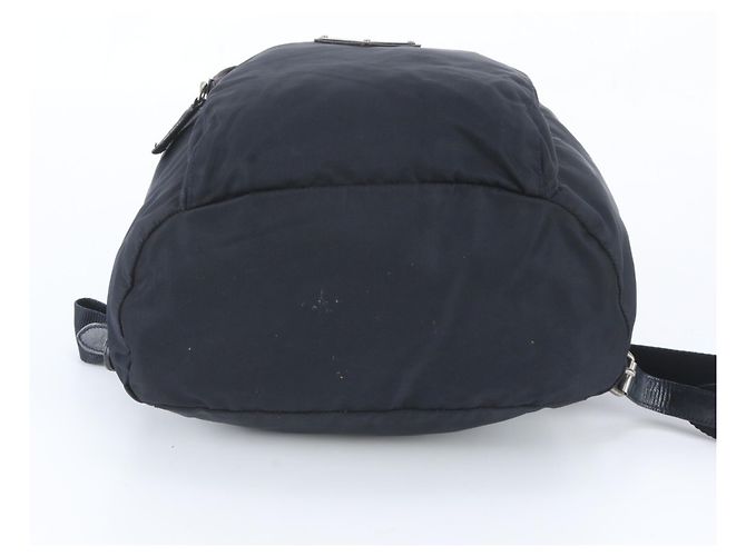 Prada Tessuto Nylon Triangle Logo Leather Backpack Black Navy blue - view 6