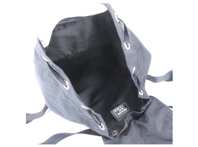 Prada Tessuto Nylon Triangle Logo Leather Backpack Black Navy blue - view 7