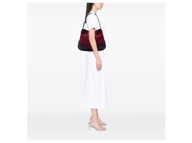 Borsa Hobo Gucci in canvas GG rosso Bordò - vista 6