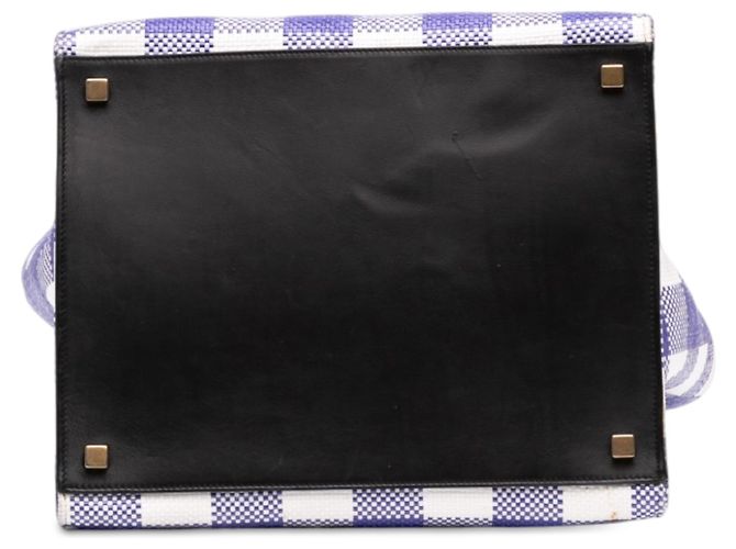 Céline Celine Blue Medium Gingham Raffia Luggage Phantom Tote Azul - vista 3