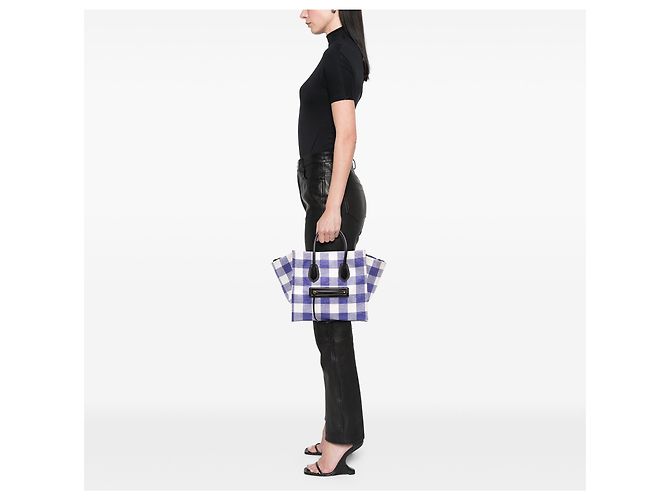 Céline Celine Blue Medium Gingham Raffia Luggage Phantom Tote Azul - vista 6