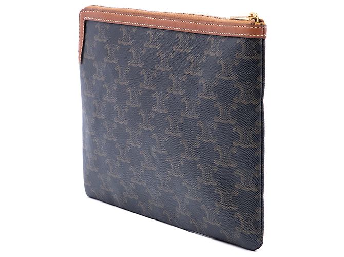 Céline Clutch Celine Small Triomphe de lona revestida marrón Castaño Marrón oscuro - vista 2