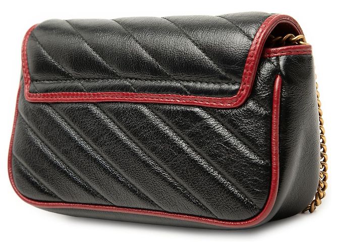 Borsa a tracolla Gucci Black Super Mini GG Marmont in pelle matelassé con patta Torchon - vista 2