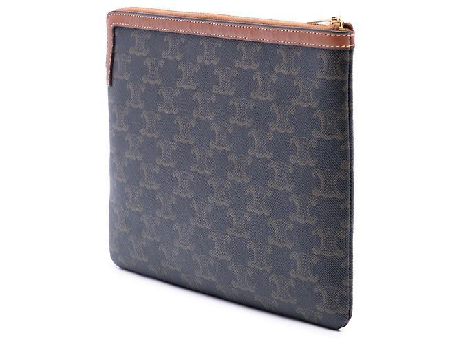 Céline Clutch Celine Small Triomphe de lona revestida marrón Castaño Marrón oscuro - vista 2