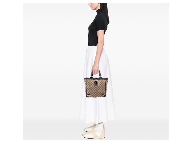 Gucci Abbey D Ring Tote aus beigem GG Canvas - Ansicht 6