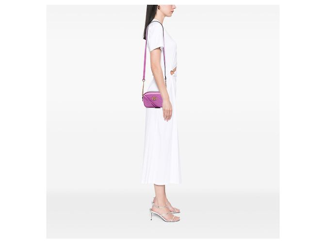 Gucci Mini GG Marmont Matelassé in pelle di vitello rosa, borsa a tracolla - vista 6