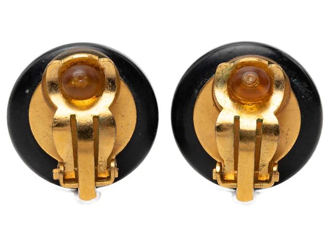 Orecchini a clip rotondi Chanel Black CC placcati oro e smalto - vista 2