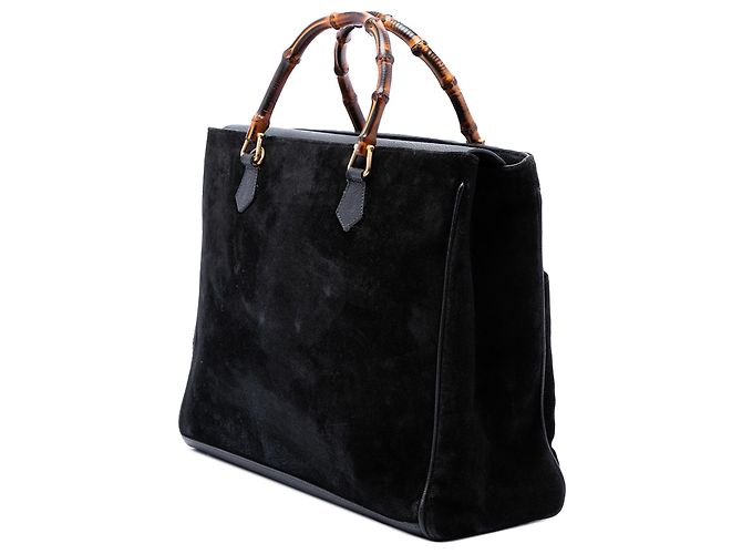 Bamboo Borsa Satchel Gucci in camoscio nero con bambù - vista 2