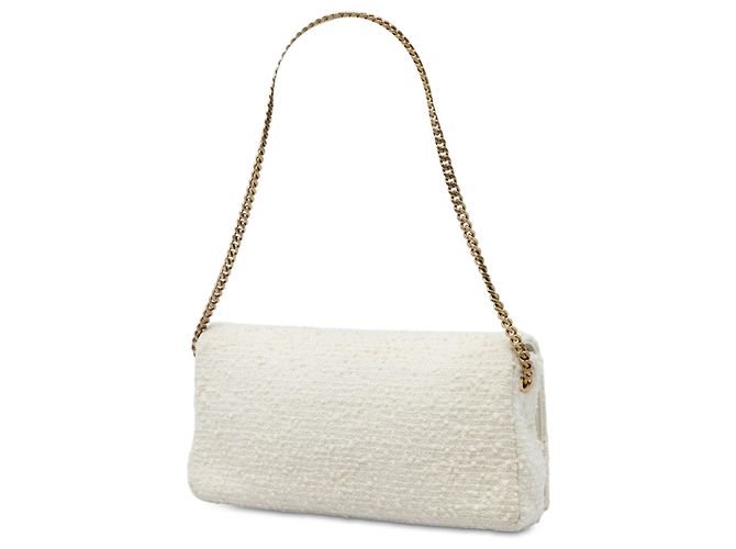Borsa Saint Laurent Kate 99 in tweed bianco con monogramma e nappe - vista 2