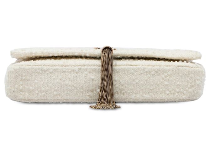 Borsa Saint Laurent Kate 99 in tweed bianco con monogramma e nappe - vista 3
