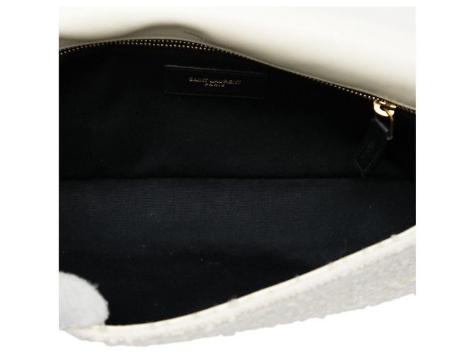Borsa Saint Laurent Kate 99 in tweed bianco con monogramma e nappe - vista 4