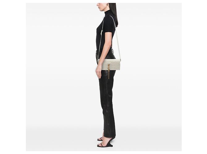 Borsa Saint Laurent Kate 99 in tweed bianco con monogramma e nappe - vista 5