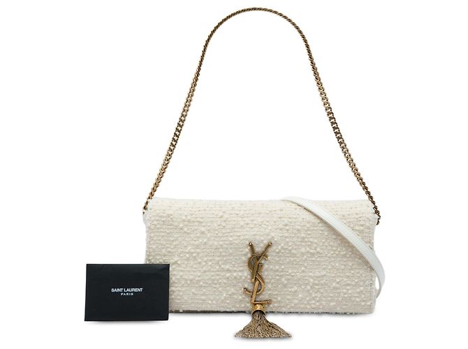 Borsa Saint Laurent Kate 99 in tweed bianco con monogramma e nappe - vista 6