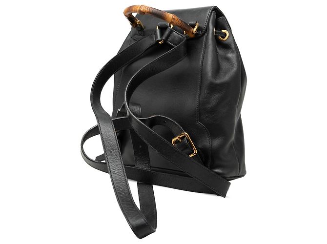 Bamboo Zaino Gucci in pelle di vitello nera con coulisse e bambù Nero - vista 2