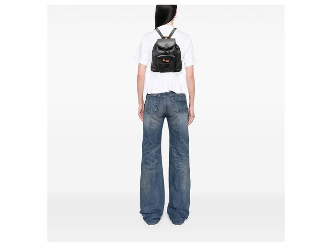 Bamboo Zaino Gucci in pelle di vitello nera con coulisse e bambù Nero - vista 6