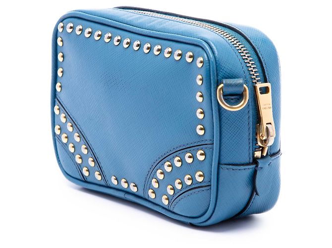 Borsa Camera Prada in Saffiano blu borchiata - vista 2