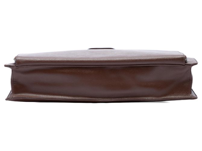 Prada Cartella da viaggio in pelle Saffiano marrone con tasca frontale con zip Marrone scuro - vista 3