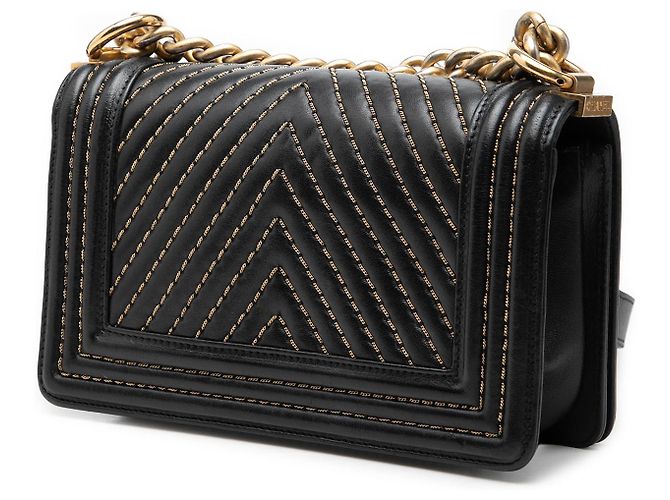 Chanel Black Small Chevron Lambskin Stitched Boy Flap Nero - vista 2