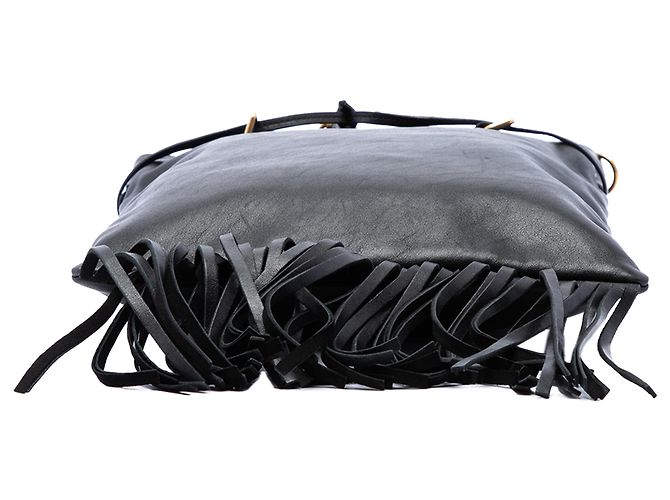 Saint Laurent Borsa Bucket Piccola in Pelle con Frange Nera Nero - vista 3