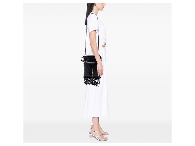 Saint Laurent Borsa Bucket Piccola in Pelle con Frange Nera Nero - vista 6