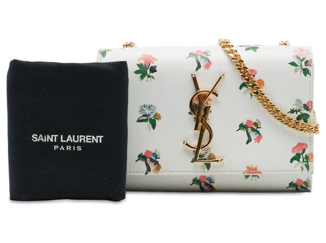 Bolsa Tiracolo Kate Saint Laurent em couro de bezerro liso branco com monograma estampado Prairie Flower Mini - vista 7