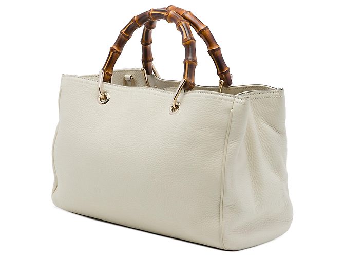Bamboo Bolsa Gucci Shopper em couro de bezerro branco tamanho Medium com alça de bambu Cru - vista 2