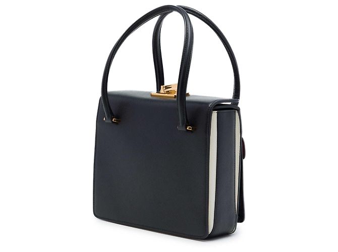Borsa Prada Black Bicolor Saffiano con doppia chiusura a rotazione - vista 2