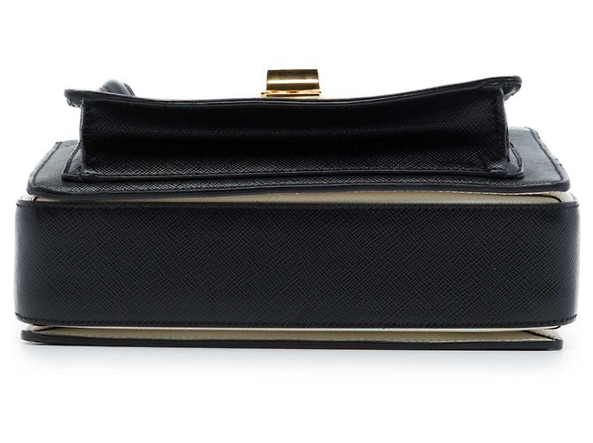 Borsa Prada Black Bicolor Saffiano con doppia chiusura a rotazione - vista 3