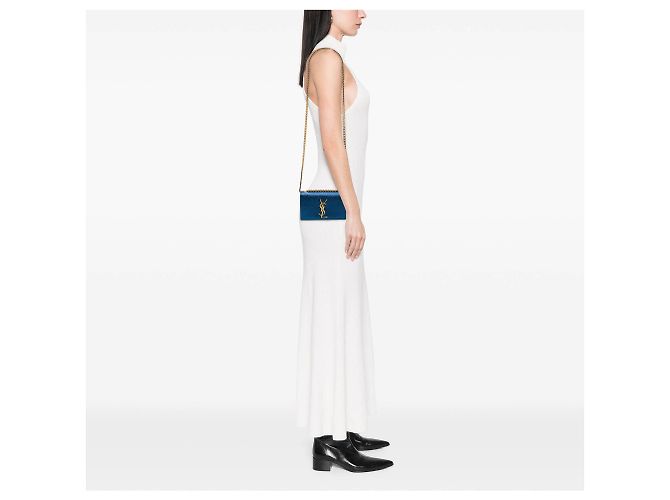 Saint Laurent Blue Small Metallic Calfskin Classic Monogram Kate Crossbody - vista 6