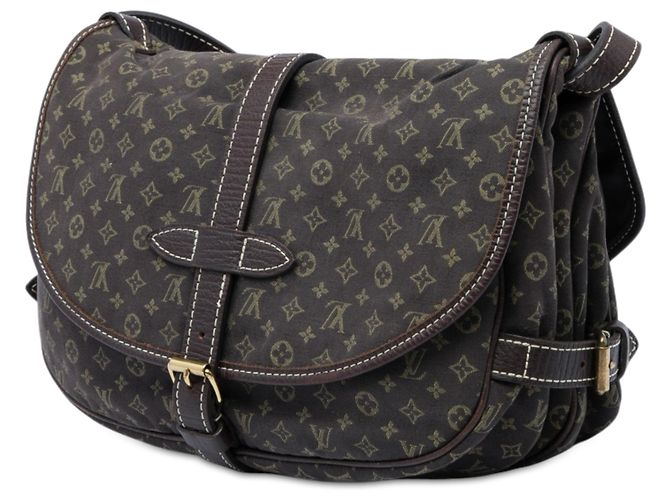 Louis Vuitton Brown Monogram Mini Lin Saumur 30 Marrone Marrone scuro - vista 2